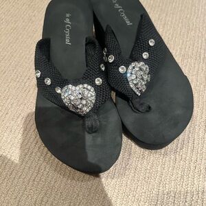 Women's Black Crystal Embellished Sandals